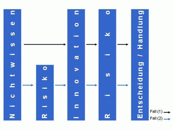 Abbildung 2: Zusammenhang zwischen Nichtwissen, Risiko, Innovation und Entscheidung/Handlung 