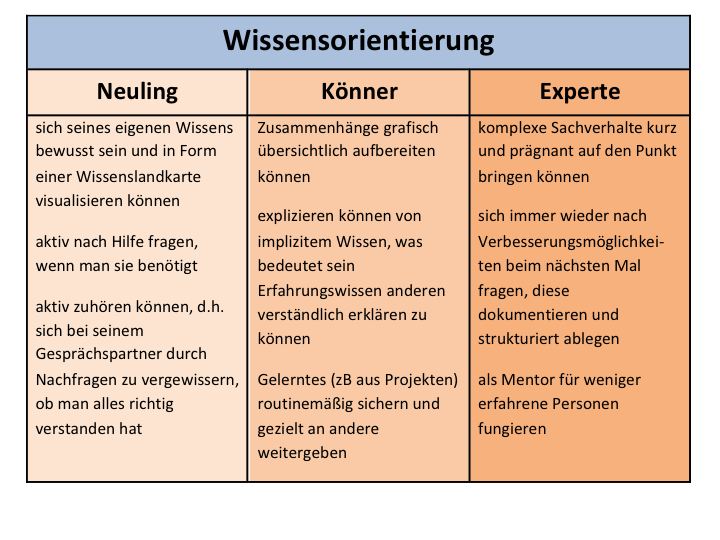 Abbildung 4: Beispiel einer dreistufigen Beschreibung der Kompetenz „Wissensorientierung“